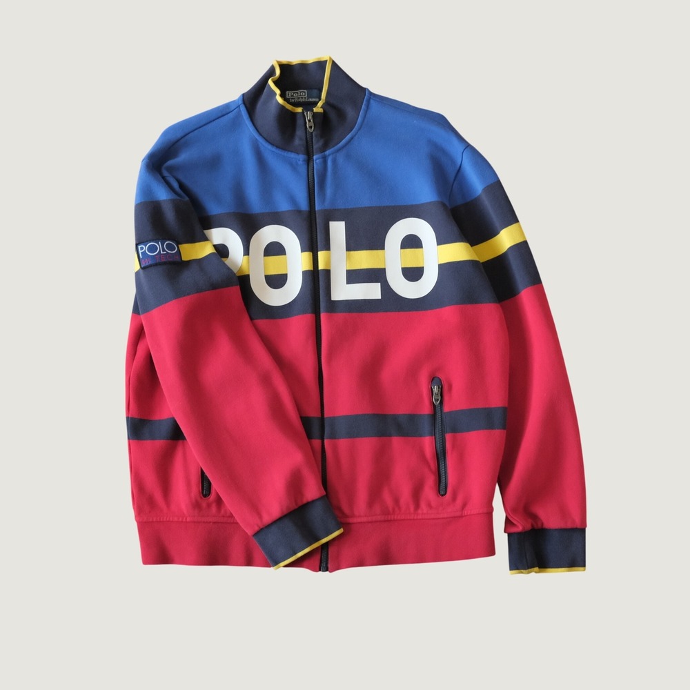 Polo Ralph Lauren Hi Tech Track Jacket Colorblock Stripe Red Blue Yellow Large L